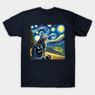 American Shorthair Starry Night Inspired - Artistic Cat T-Shirt